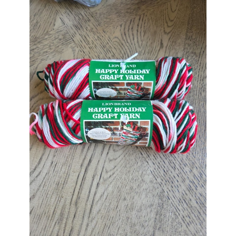 Lion Brand Yarn Happy Holiday Craft Yarn Christmas Lot Of 2 Vintage NOS 4 Ply